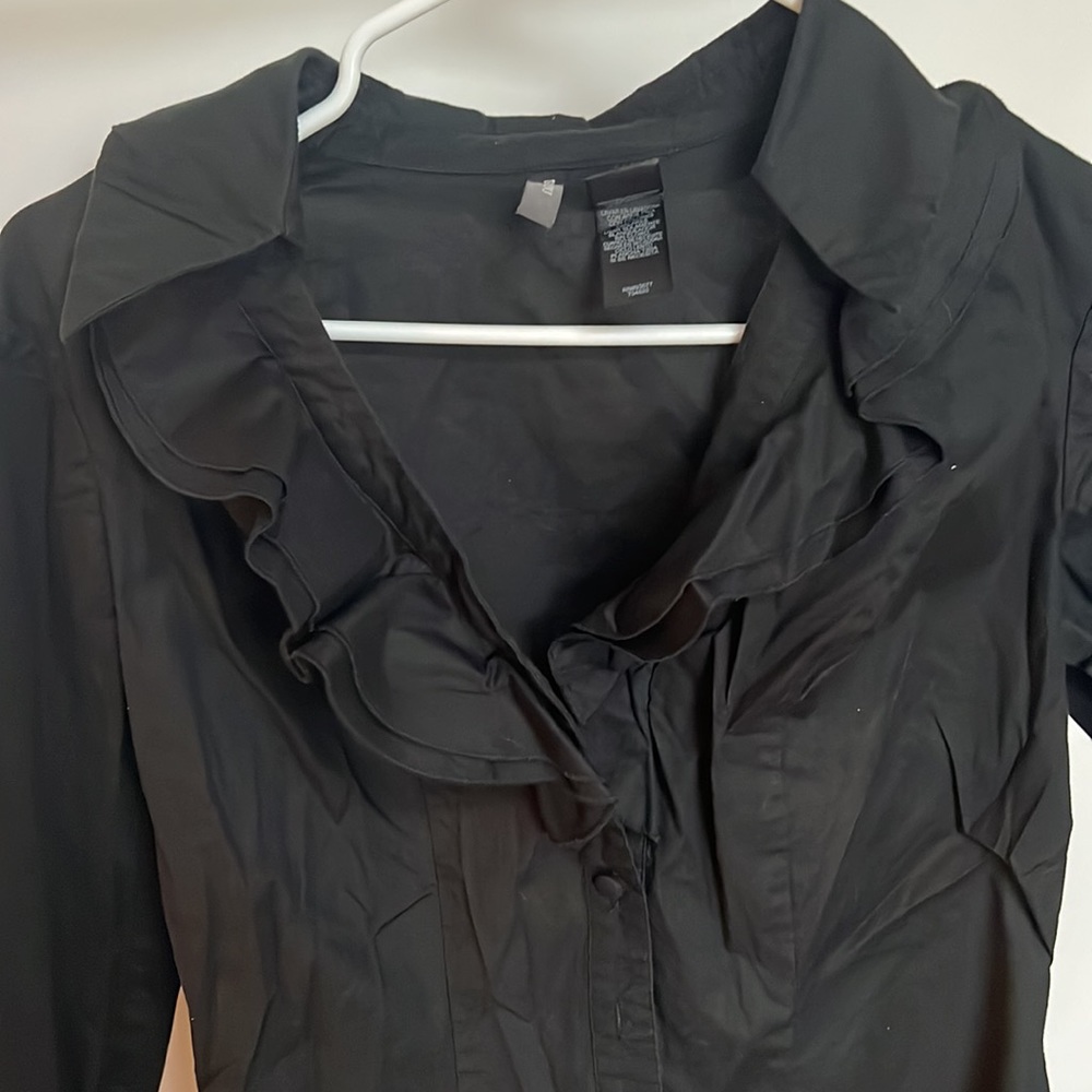 Black Ruffle Button Down Shirt - Picture 2 of 4